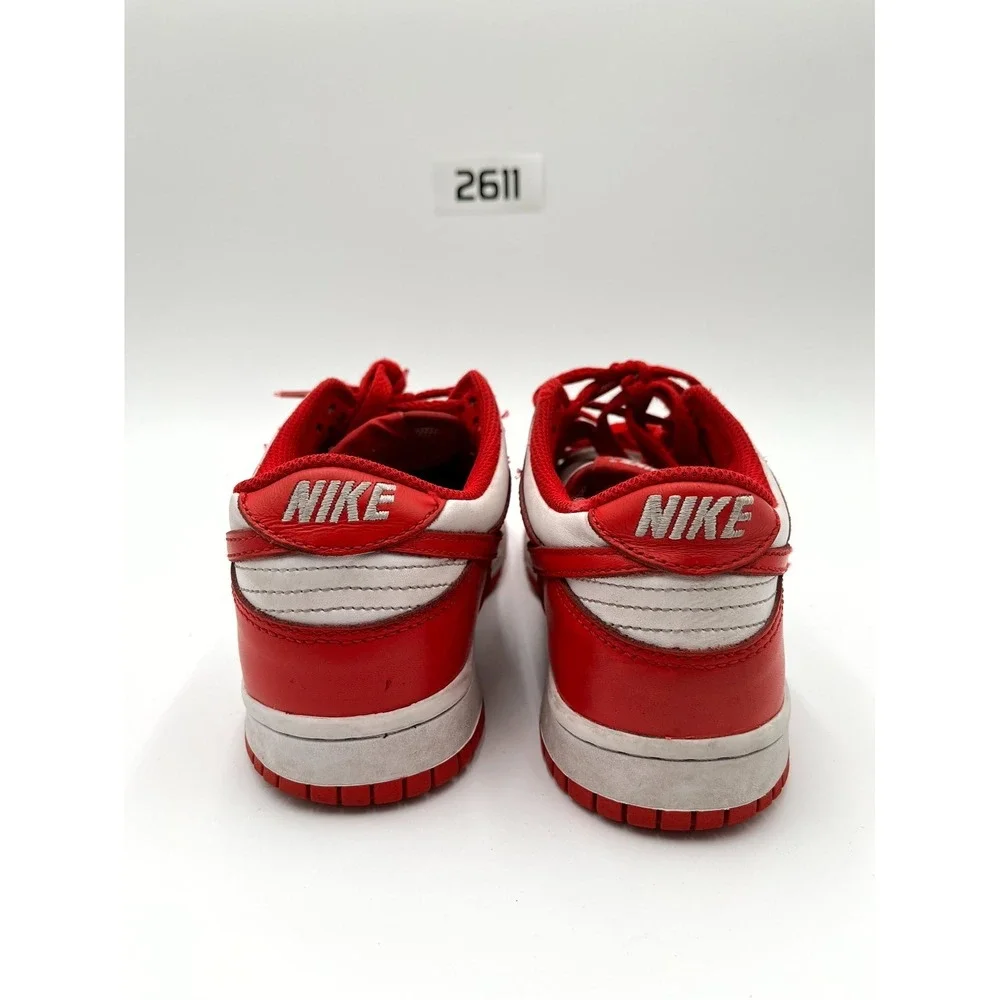 Nike Dunk Low Youth 6.5 Shoes Summit White Red Leather Swoosh Lace Up Sneakers